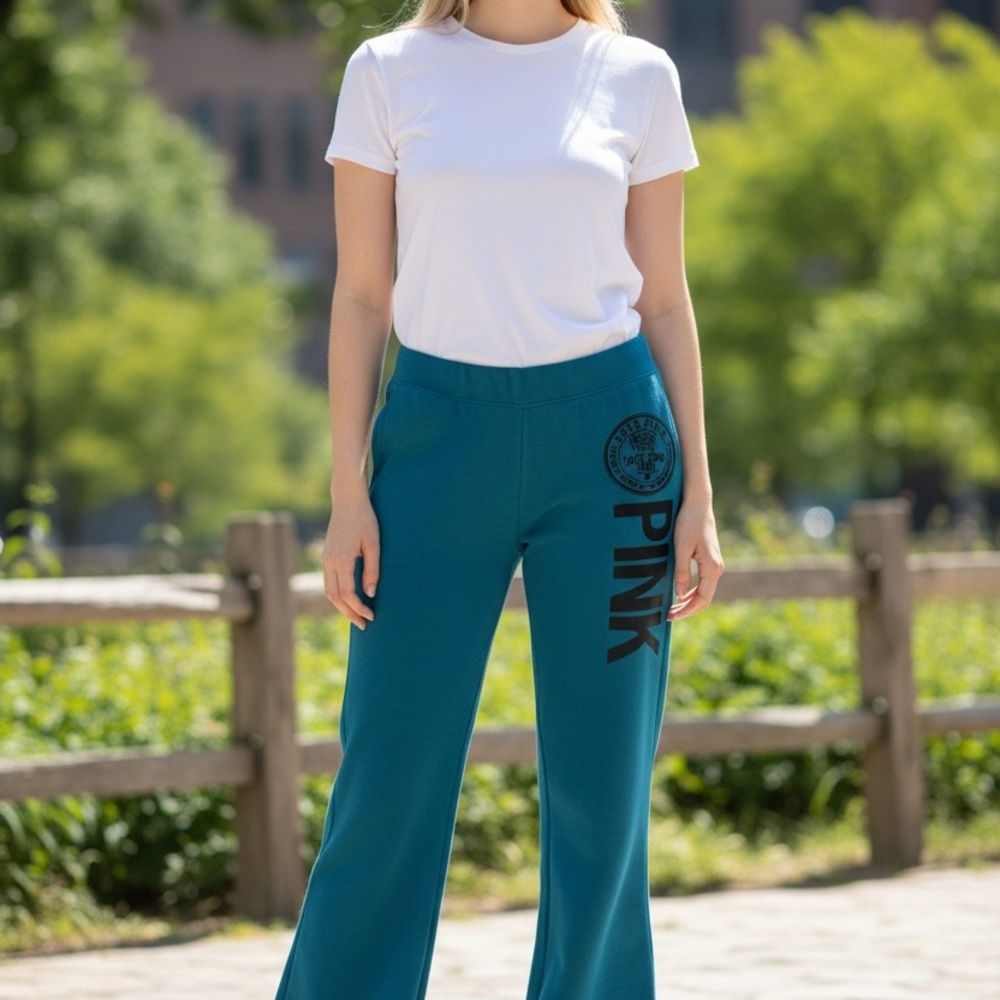 Victoria's Secret PINK Teal Wide-Leg Lounge Pants